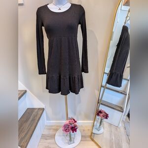 🖤 Casual Long Sleeve Soft Ribbed Black Mini Dress